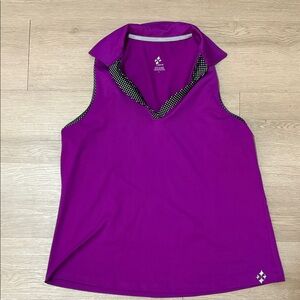 JOFIT PURPLE AND POLKA DOT ACTIVEWEAR TOP SIZE LARGE GUC